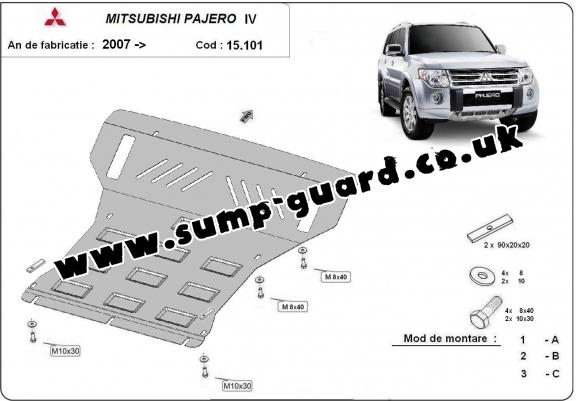 Steel sump guard for the protection of the engine and the radiator for Mitsubishi Shogun 4 (V80, V90)