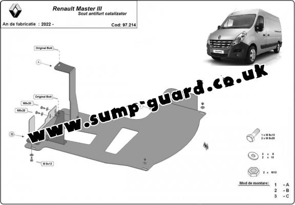 Steel catalytic converter guard/cat lock for Renault Master 3