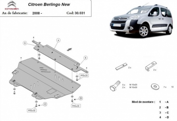 Steel sump guard for Citroen Berlingo