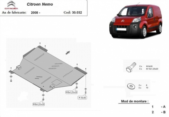 Steel sump guard for Citroen Nemo