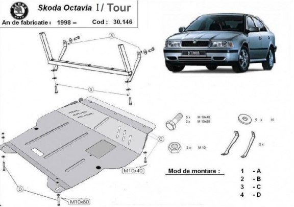 Steel sump guard for Skoda Octavia Tour