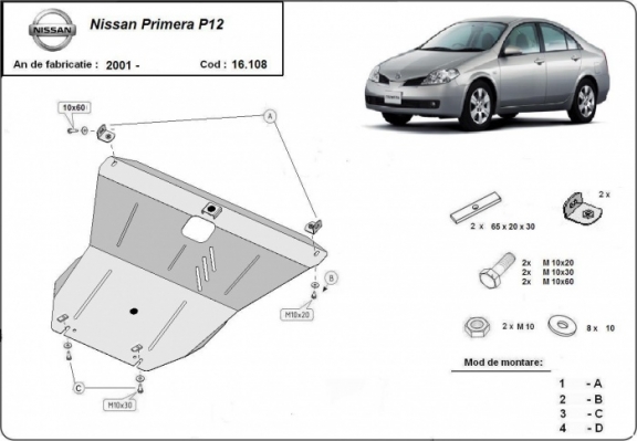 Steel sump guard for Nissan Primera P12