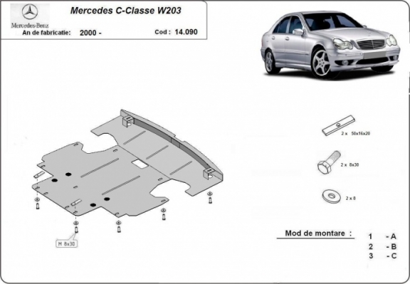 Steel sump guard for Mercedes C-Classe W203