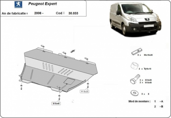 Steel sump guard for the protection of the engine and the gearbox for Peugeot Expert