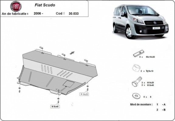 Steel sump guard for the protection of the engine and the gearbox for Fiat Scudo