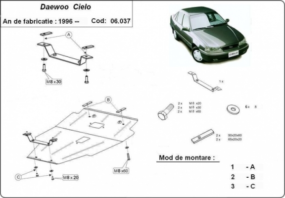 Steel sump guard for Daewoo Cielo