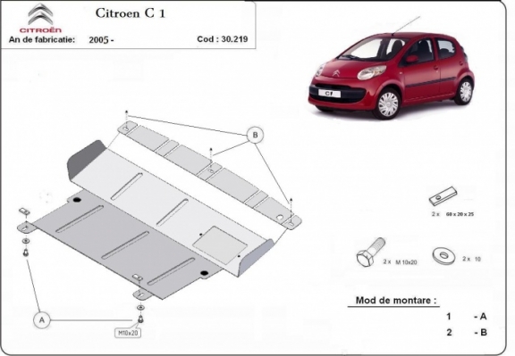 Steel sump guard for Citroen C 1