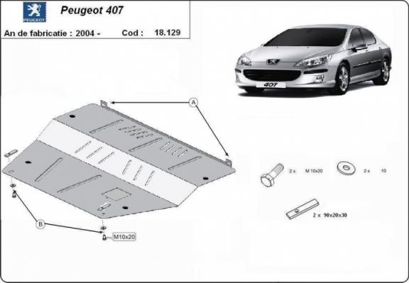 Steel sump guard for Peugeot 407