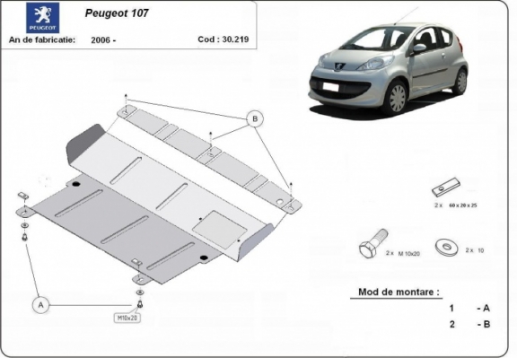 Steel sump guard for Peugeot 107