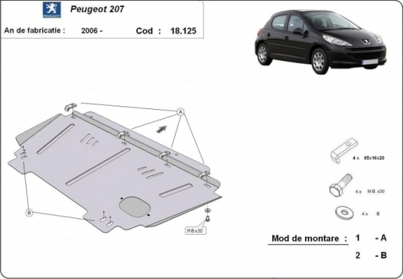 Steel sump guard for Peugeot 207