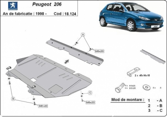 Steel sump guard for Peugeot 206