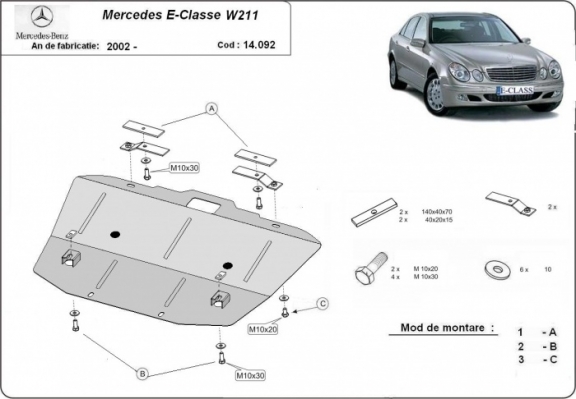 Steel sump guard for Mercedes E-Classe W211