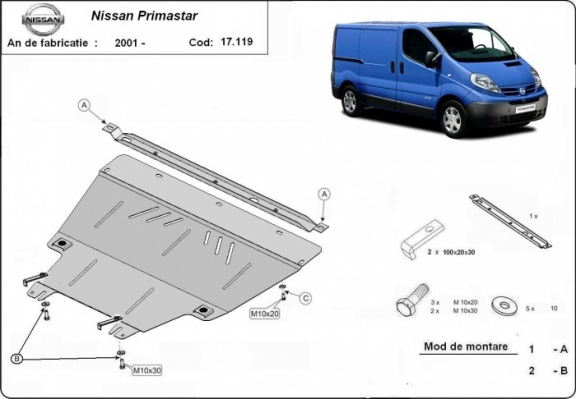 Steel sump guard for Nissan Primastar