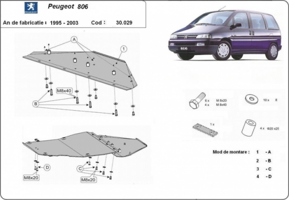 Steel sump guard for Peugeot 806