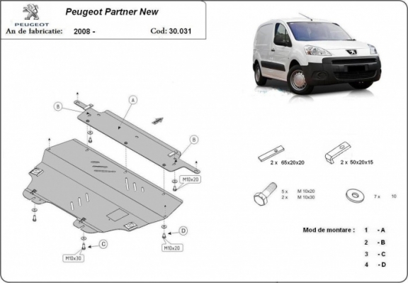 Steel sump guard for Peugeot Partner