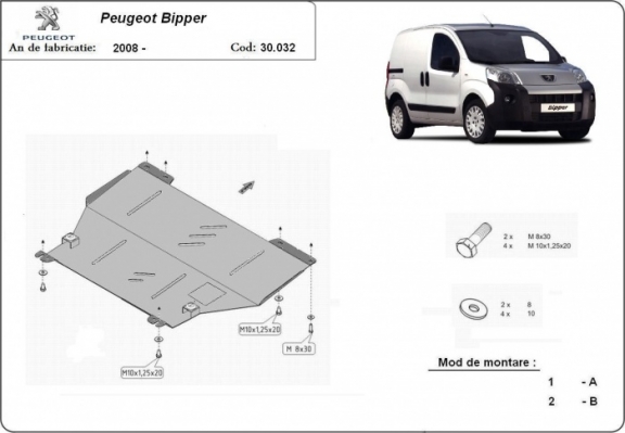 Steel sump guard for Peugeot Bipper