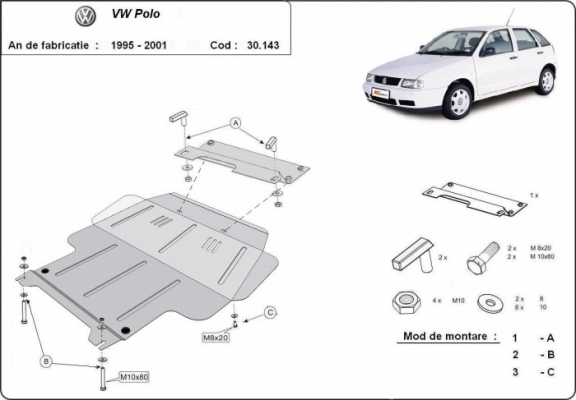 Steel sump guard for Volkswagen Polo - 6N, 6N1, 6K, Classic, Variant