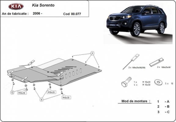 Steel gearbox and differential guard for  Kia Sorento