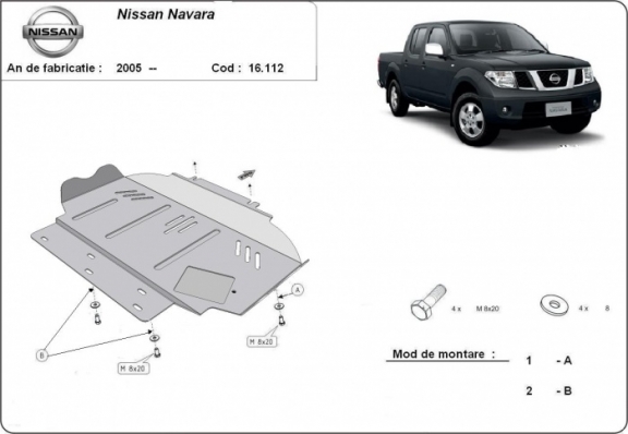 Steel sump guard for Nissan Navara D40