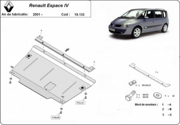 Steel sump guard for Renault Espace 4