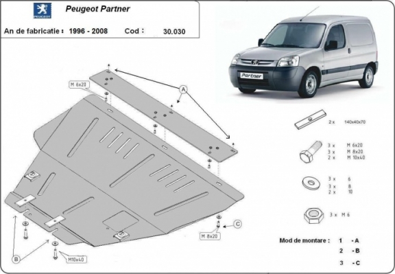 Steel sump guard for Peugeot Partner