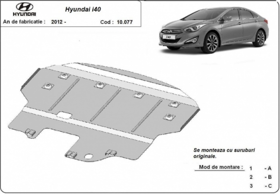 Steel sump guard for the protection of the engine and the gearbox for Hyundai i40