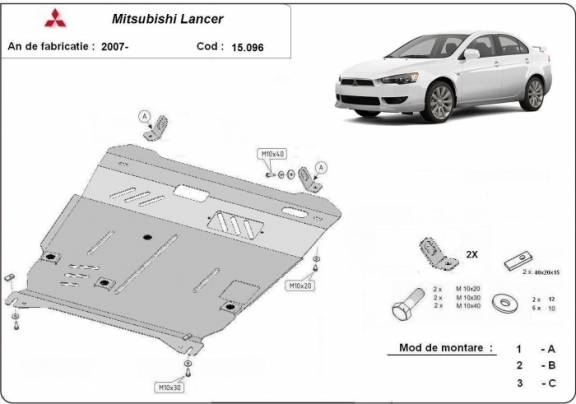 Steel sump guard for the protection of the engine and the gearbox for Mitsubishi Lancer