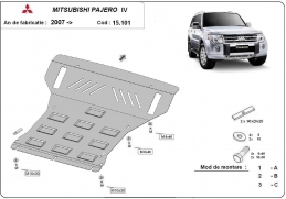 Steel sump guard for the protection of the engine and the radiator for Mitsubishi Shogun 4 (V80, V90)