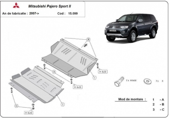 Steel sump guard for the protection of the engine and the radiator for Mitsubishi Shogun Sport 2
