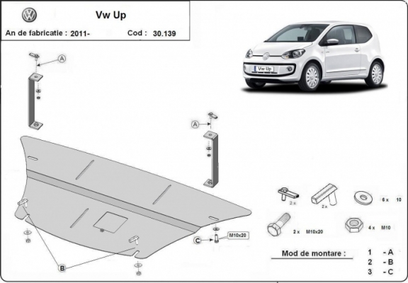 Steel sump guard for the protection of the engine and the gearbox for VW Up