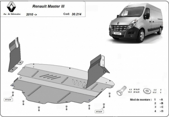 Steel sump guard for Renault Master 3