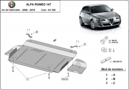 Steel sump guard for the protection of the engine and the gearbox for Alfa Romeo 147