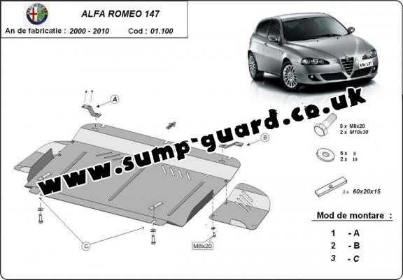 Steel sump guard for the protection of the engine and the gearbox for Alfa Romeo 147