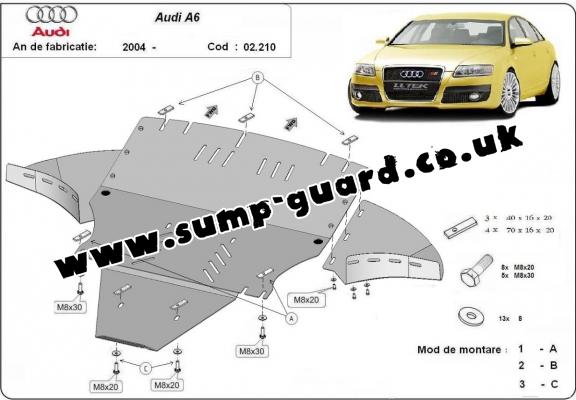 Steel sump guard for Audi A6 with side flaps