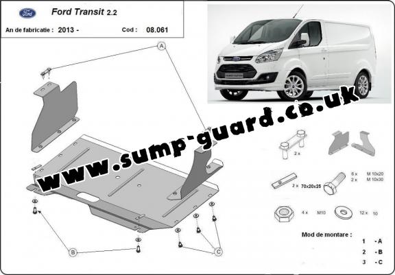 Steel sump guard for the protection of the engine and the gearbox for Ford Transit Custom