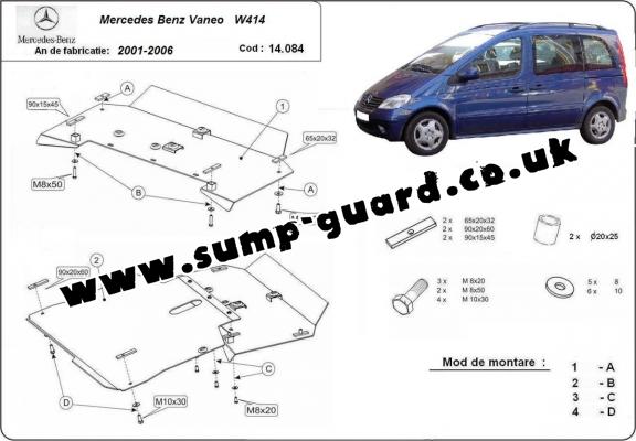 Steel sump guard for the protection of the engine and the gearbox for Mercedes Vaneo W414