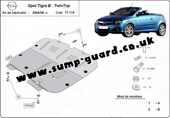 Steel sump guard for Vauxhall Tigra