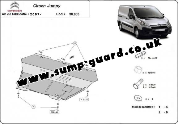 Steel sump guard for the protection of the engine and the gearbox for Citroen  Jumpy