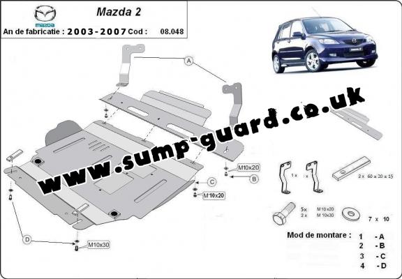Steel sump guard for the protection of the engine and the gearbox for Mazda 2