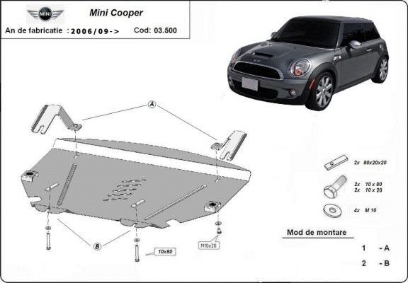 Steel sump guard for the protection of the engine and the gearbox for Mini Cooper R56