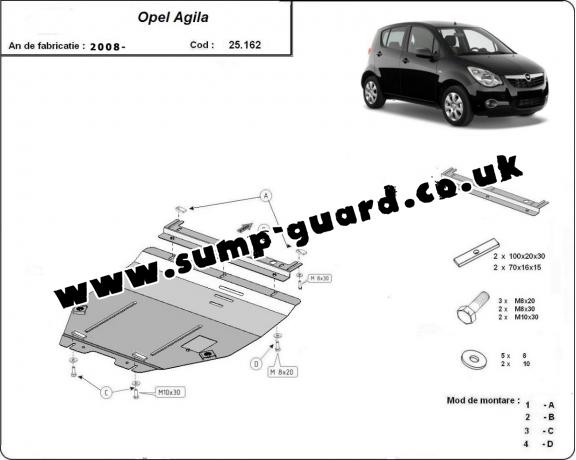 Steel sump guard for Vauxhall Agila (H08)