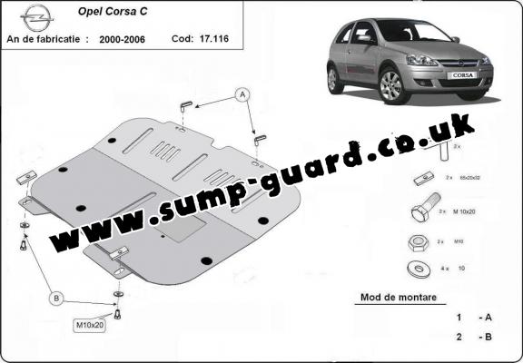 Steel sump guard for Vauxhall Corsa C