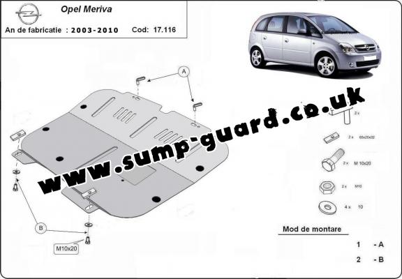 Steel sump guard for Vauxhall Meriva