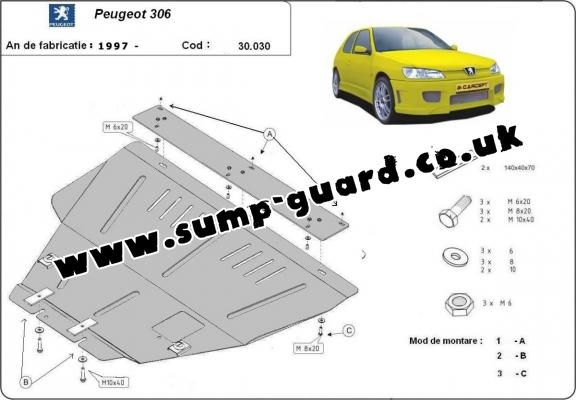 Steel sump guard for Peugeot 306