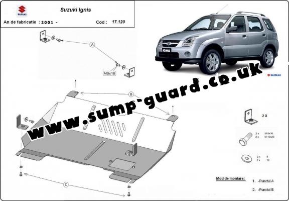 Steel sump guard for the protection of the engine and the gearbox for Suzuki Ignis