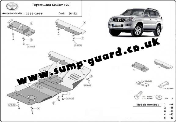 Steel sump guard for Toyota Land Cruiser J120