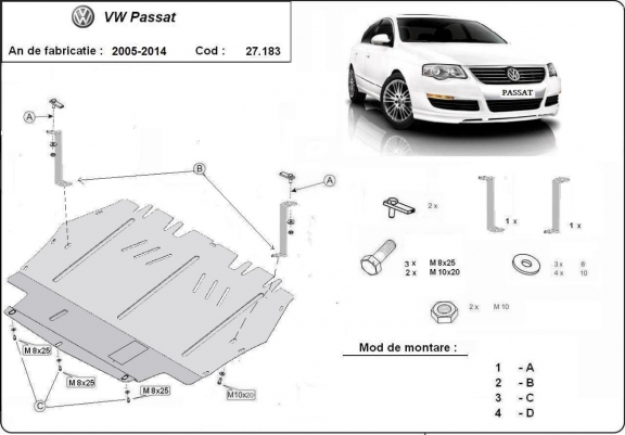 Steel sump guard for VW Passat B6