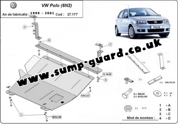 Steel sump guard for the protection of the engine and the gearbox for VW Polo 6n2