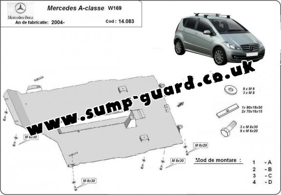 Steel sump guard for the protection of the engine, gearbox and differential for Mercedes A-Class