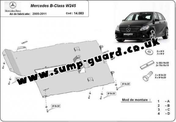 Steel sump guard for the protection of the engine and gearbox for Mercedes B-Class